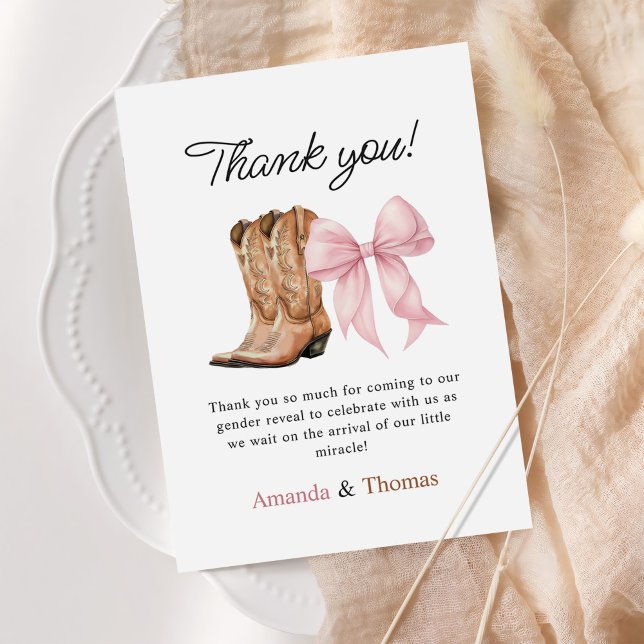 Boots or Bows Western Gender Reveal Thank You Card (Creator Uploaded)