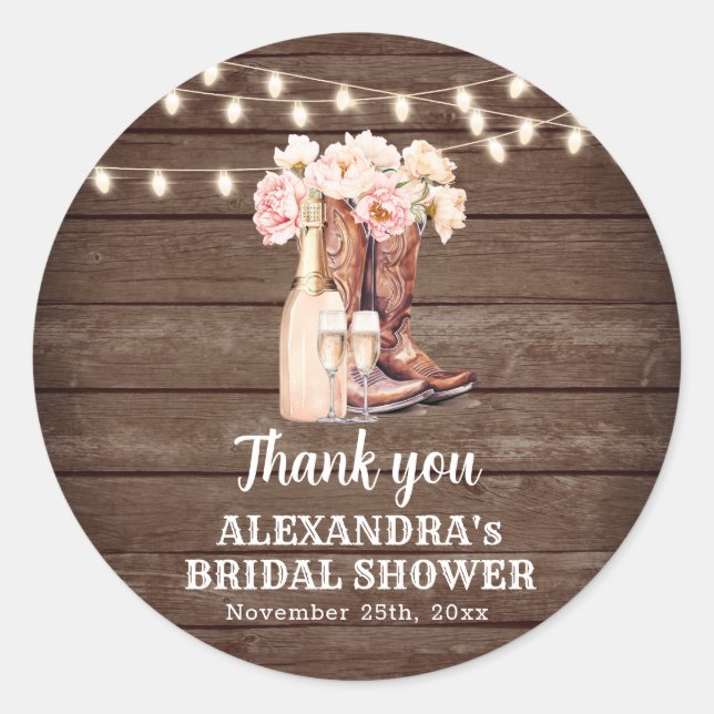 Boots Rustic Cowgirl BRIDAL SHOWER Thank You Classic Round Sticker (Front)