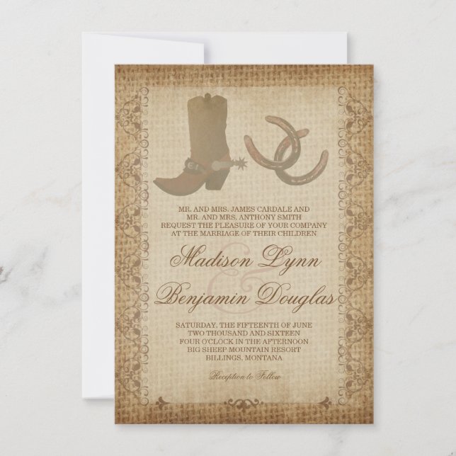 Boots Spurs Horseshoes Western Wedding Invites (Front)