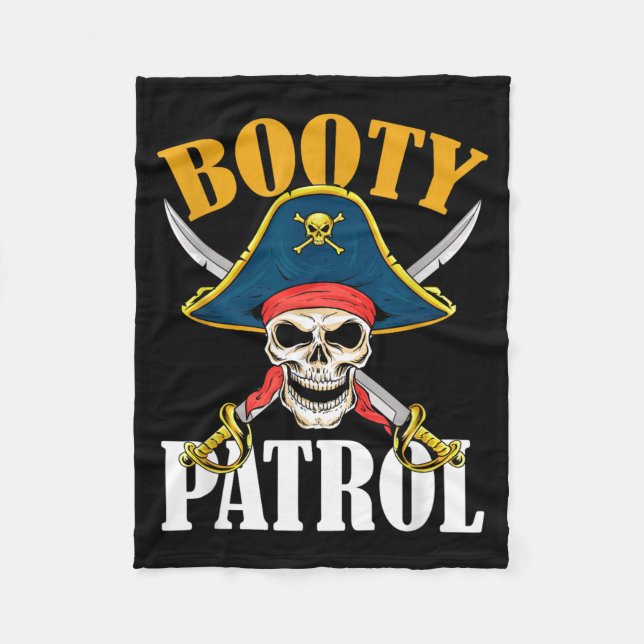 Booty Patrol Pirate Halloween Fleece Blanket (Front)