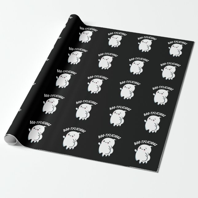 Bootylicious Funny Ghost Pun Dark BG Wrapping Paper (Unrolled)