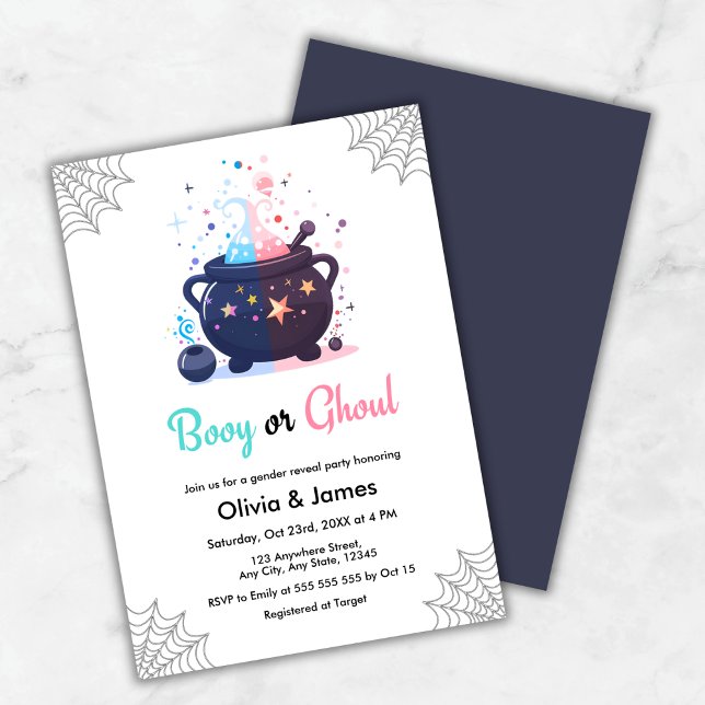 Booy or Ghoul Cauldron Halloween Gender Reveal  Invitation (Booy or Ghoul Cauldron Halloween Gender Reveal Invitation )