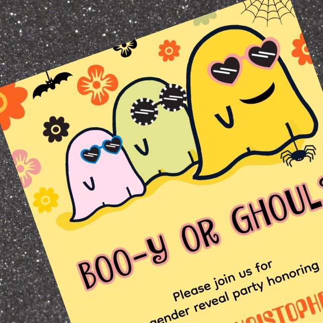 Booy or Ghoul Groovy Ghost Halloween Gender reveal Invitation (Booy-or-Ghoul-Groovy-Ghost-Halloween-Gender-reveal-Invitation-1)