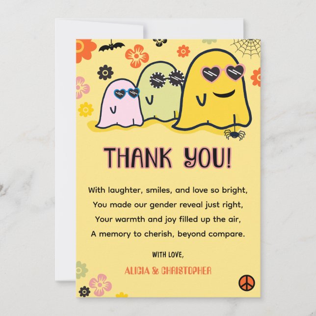 Booy or Ghoul Groovy Ghost Halloween Gender reveal Thank You Card (Front)