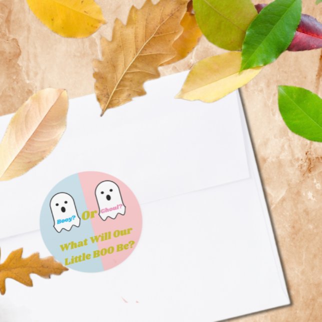 Booy or Ghoul Halloween Ghost Gender Reveal Classic Round Sticker (Creator Uploaded)