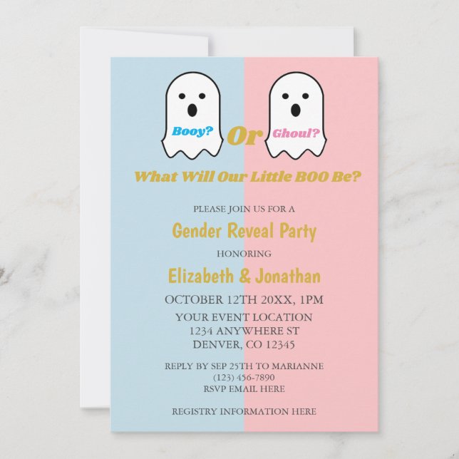 Booy or Ghoul Halloween Ghost Gender Reveal Invitation (Front)