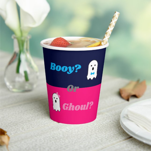 Booy or Ghoul Halloween Ghost Gender Reveal Paper Cups (Insitu)