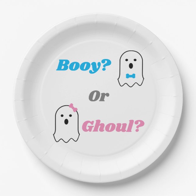 Booy or Ghoul Halloween Ghost Gender Reveal Paper Plate (Front)