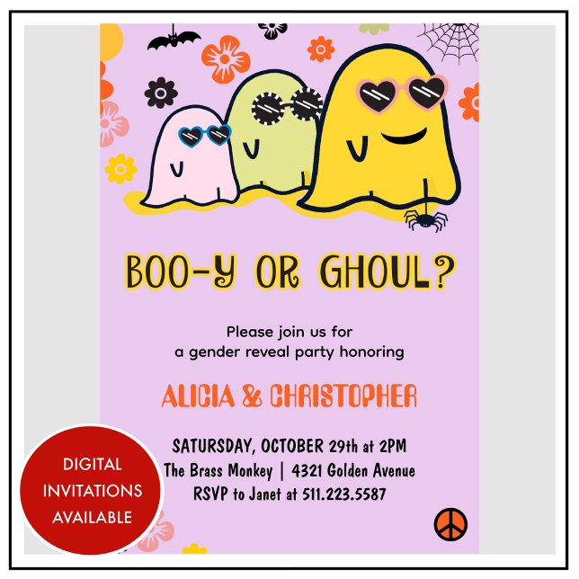 Booy or Ghoul Retro Ghost Halloween Gender reveal Invitation (Booy-or-Ghoul-Retro-Ghost-Halloween-Gender-reveal-Invitation-1)