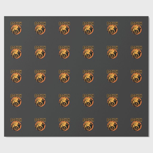 Booyah Halloween Ghost Pumpkin Design Wrapping Paper (Flat)