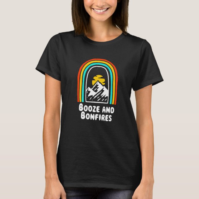 Booze And Bonfires Camping Beer  Camper Drinker Hi T-Shirt (Front)