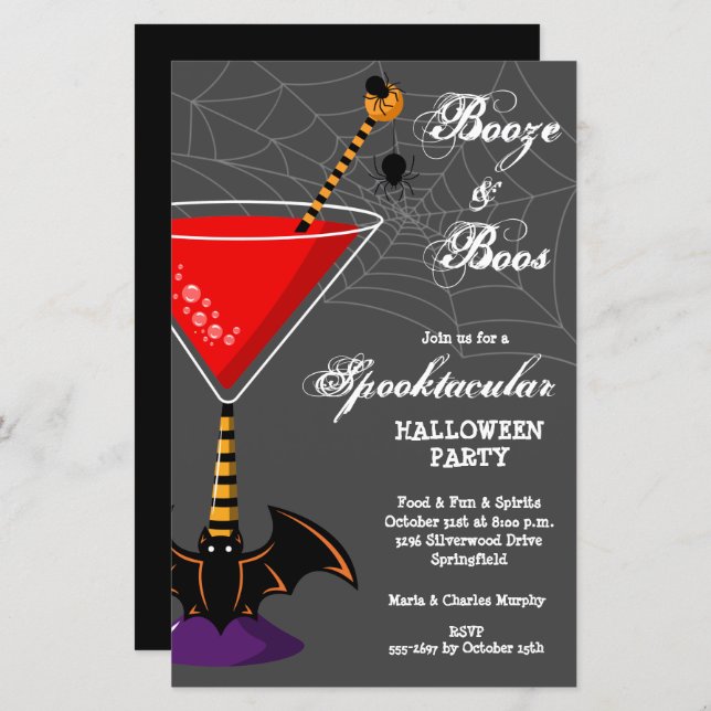Booze and Boos Martini Budget Halloween Invitation (Front/Back)