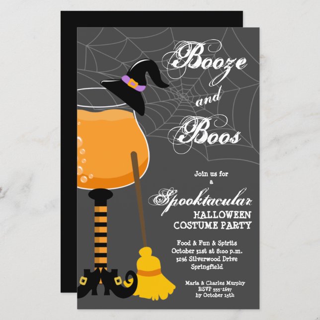 Booze and Boos Witch Budget Halloween Invites (Front/Back)