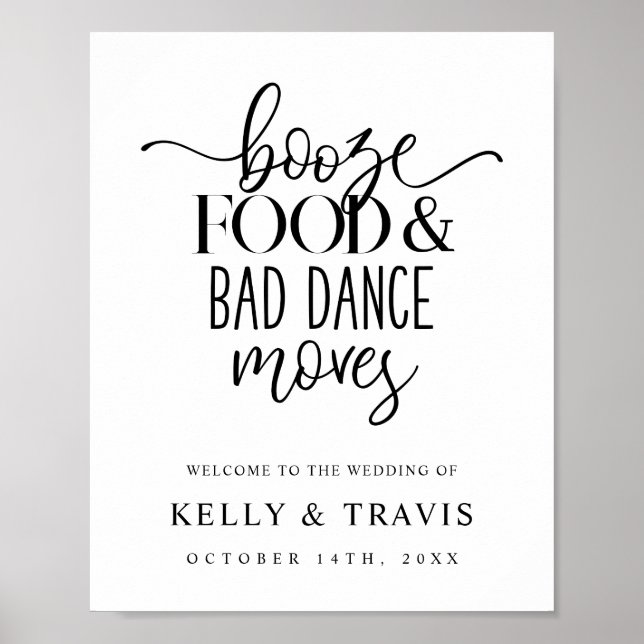 Booze Food and Bad Dance Moves Wedding Poster (Front)
