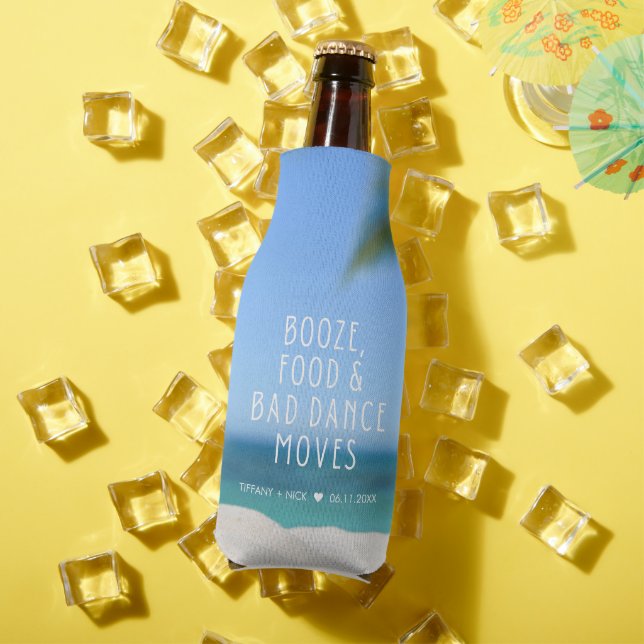 Booze Food Bad Dance Beach Wedding Favour Bottle Cooler (In Situ Summer)