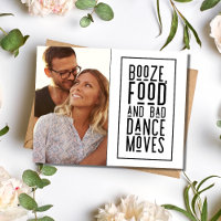 Booze, Food, Bad Dance Funny Wedding Save the Date