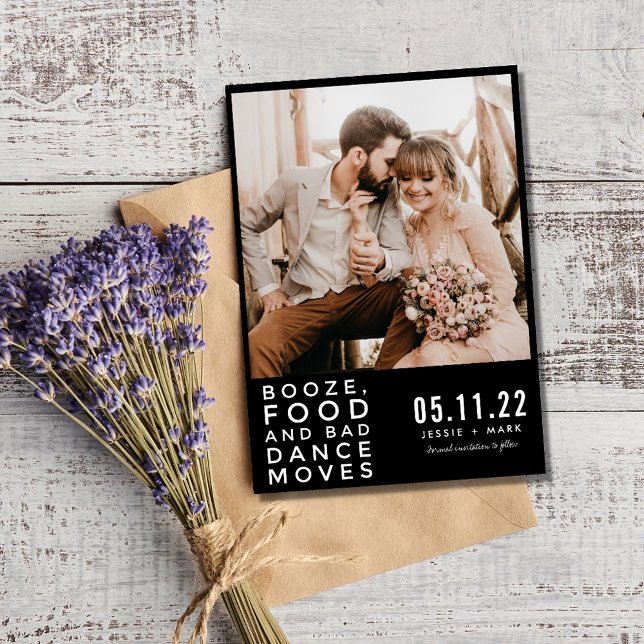 Booze, Food, Bad Dance Moves Country  Photo Save The Date (Booze, Food, Bad Dance Moves Country Photo Save The Date)