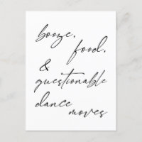 Booze, Food, & Questionable Dance Moves Card