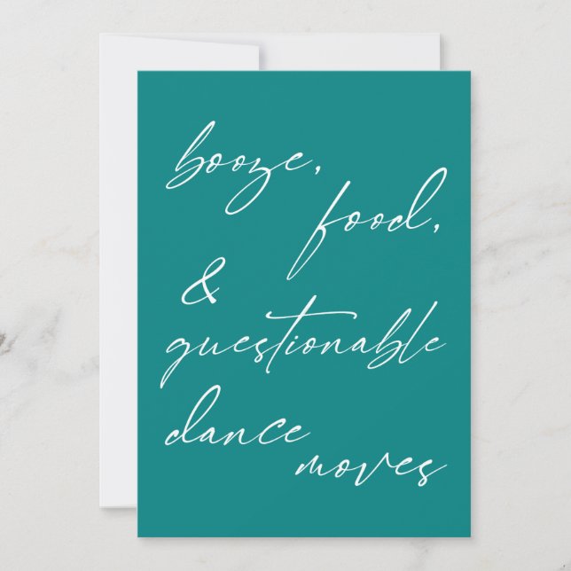 Booze, Food, & Questionable Dance Moves Card (Front)