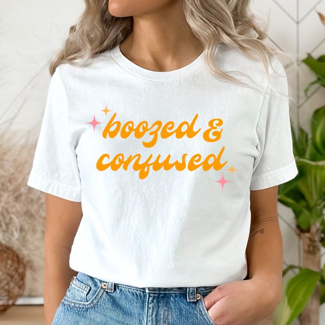 Boozed & Confused Groovy Pink Orange Bachelorette T-Shirt (Creator Uploaded)