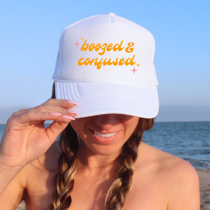 Boozed & Confused Groovy Pink Orange Bachelorette Trucker Hat