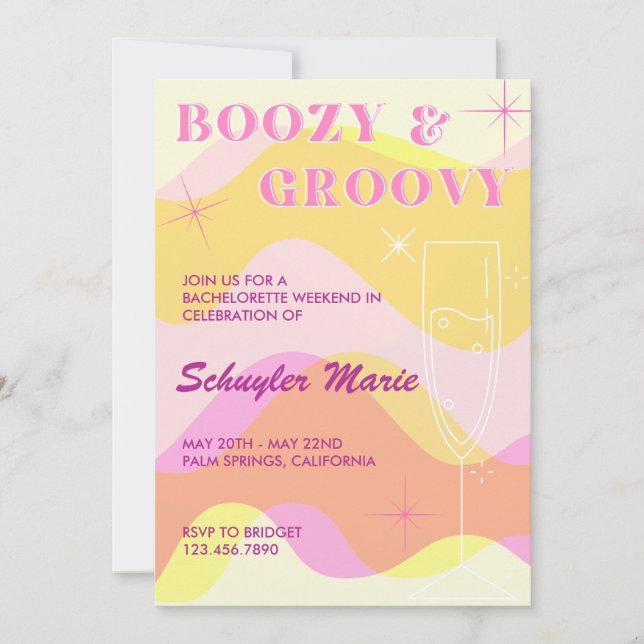Boozy & Groovy Bachelorette Party Invitation (Front)