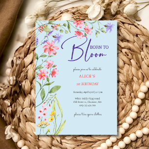Bor to bloom wild flowers kids birthday invitation