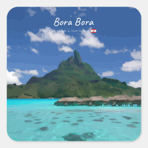 Bora Bora, French Polynesia - Beach Resort Square Sticker