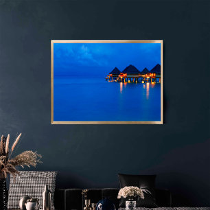 Bora Bora French Polynesia Sunset Blue Hour Poster