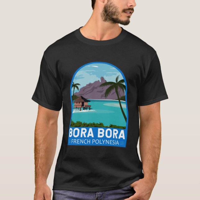 Bora Bora French Polynesia Travel Retro Emblem Vin T-Shirt (Front)