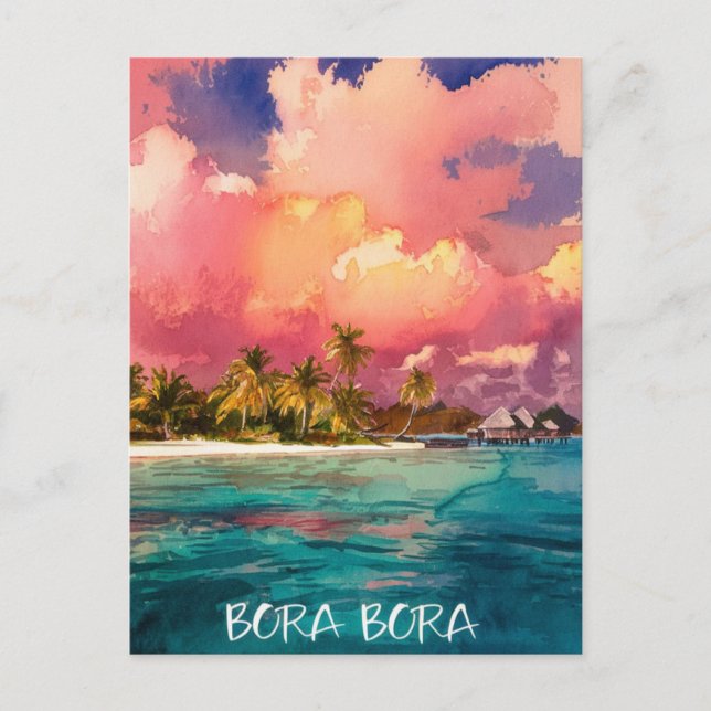 Bora Bora French Polynesia Watercolor Painting Postcard (Front)
