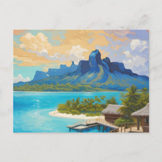 Bora Bora Island French Polynesia Art Holiday Postcard