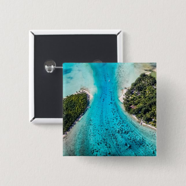 Bora Bora - Pathway To The Ocean 15 Cm Square Badge (Front & Back)