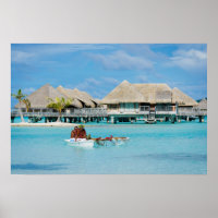 Bora Bora style breakfast service in canoe poster