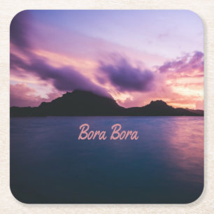 Bora Bora Suset Island Beach Square Paper Coaster