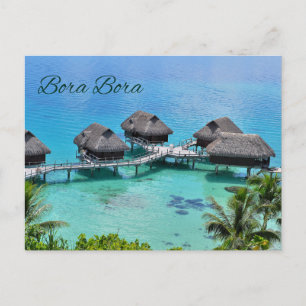 Bora Bora Tahiti Beautiful Cozy Cabins in Ocean Postcard