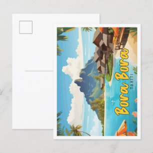 Bora Bora Tahiti Pop Art Travel Illustration Postcard