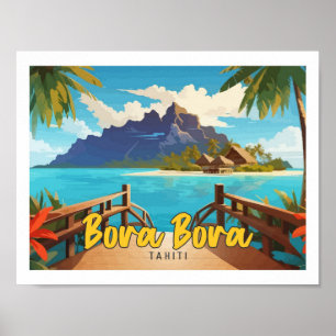 Bora Bora Tahiti Pop Art Travel Illustration Poster