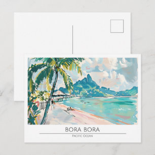 Bora Bora Vintage Art Illustration Travel Postcard