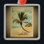 Bora Bora Vintage Travel Ornament Palm Tree<br><div class="desc">A cool vintage style Bora Bora ornament featuring a palm tree on a sandy beach with blue sky and ocean.</div>