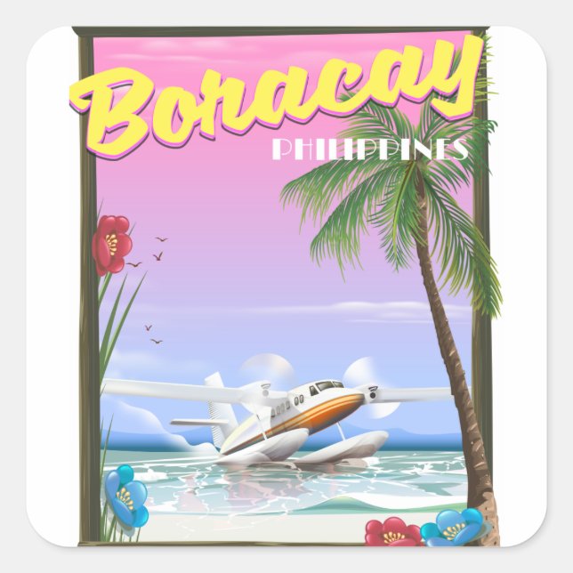 Boracay Philippines beach travel poster Square Sticker (Front)