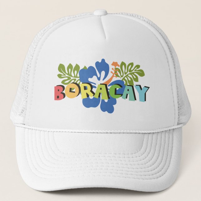 Boracay Philippines on Tropical Hibiscus Flowers Trucker Hat (Front)