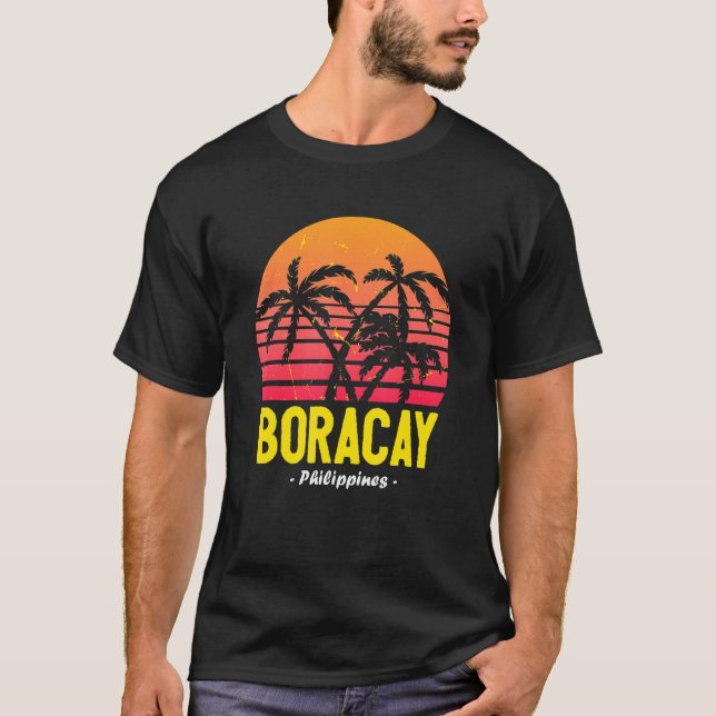 Boracay Philippines Sunset Palm Trees White Beach T-Shirt (Front)