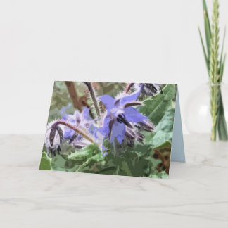 Borage star flower woodblock effect blank card