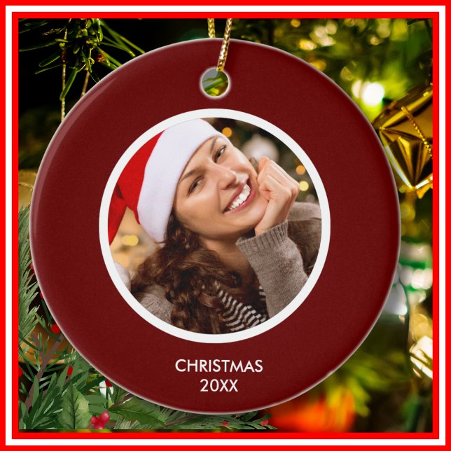 Bordeaux and White Modern Initials Monogram PHOTO Ceramic Tree Decoration (Creator Uploaded)