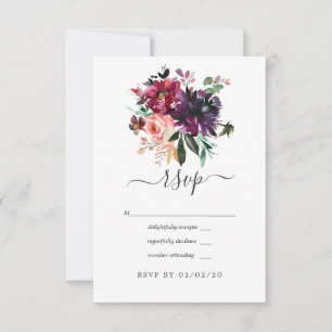 Bordeaux - Bordo Floral Wedding RSVP Card