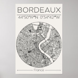 Bordeaux Charcoal City Map Poster – Minimal French