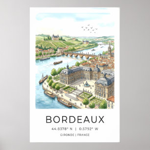Bordeaux City Art Print Hand-Drawn River Scene