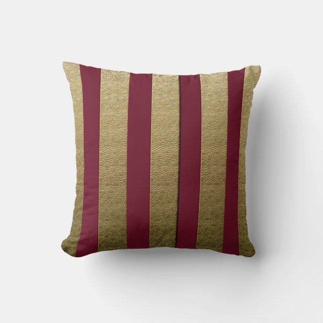 Bordeaux Colour Gold Stripes Polyester Throw Pillo Cushion (Front)
