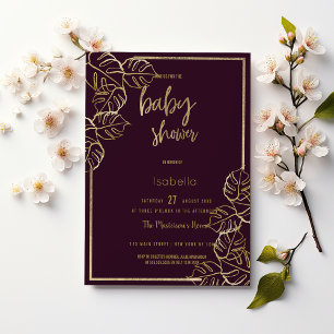 Bordeaux deep rich red gold floral Baby Shower Invitation